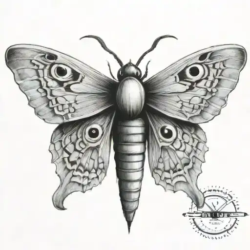 dark moth with weird eyes tattoo design idea