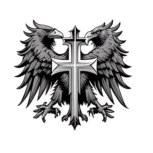 German eagle with cross tattoo design idea