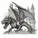 dragon and castle simplistic tattoo design idea