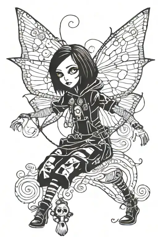 "Coraline" style art with doll stitches and button eyes. Should not be a humanoid character tattoo design idea