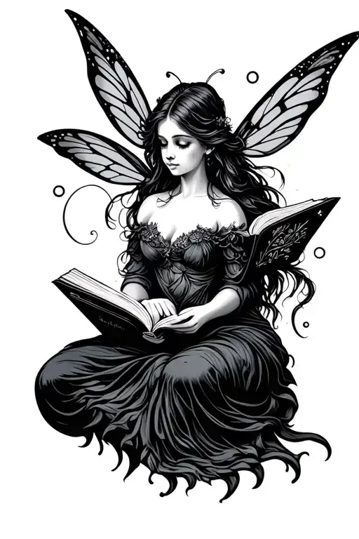 Fairy read book tattoo design idea