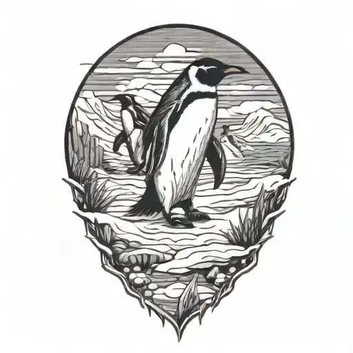 penguins walking in snow tattoo design idea