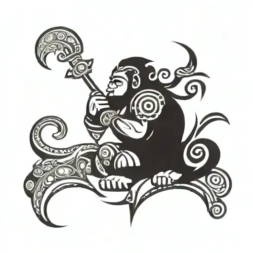 hanuman gada with tribal design inspired tattoo design idea