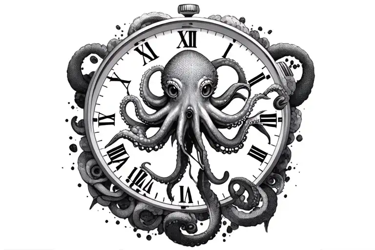 Refusal of passing time and a octopus with a watch tattoo design idea
