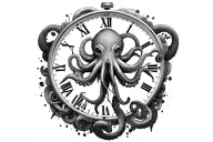 Refusal of passing time and a octopus with a watch tattoo design idea