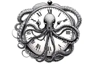 Refusal of passing time and a octopus with a watch tattoo design idea