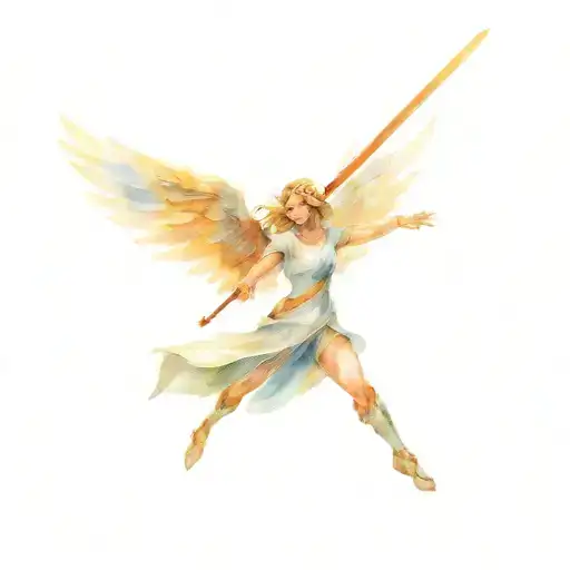 beautiful Angel warrior wielding a sword tattoo design idea