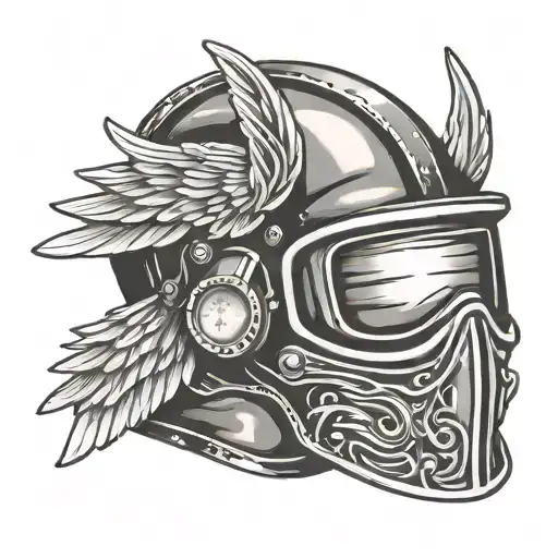 classic welding mask with angel wings tattoo design idea