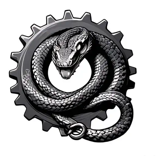 snake wrapped around a sprocket with a chain  tattoo design idea