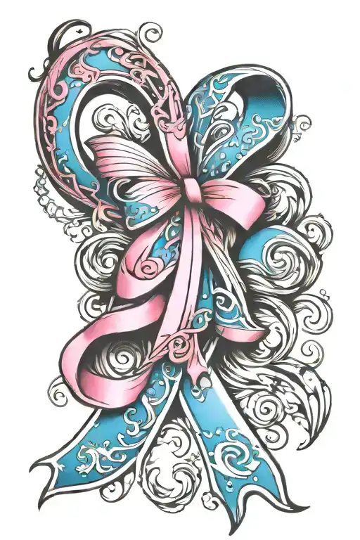 breast cancer ribbon half blue half pink tattoo design idea
