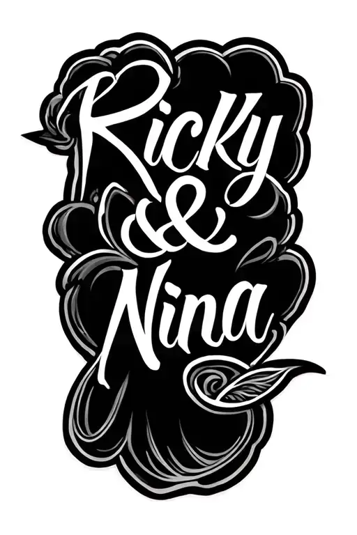"Ricky & Nina" husband and daughter names intertwined tattoo design idea