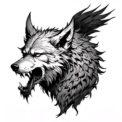 odin being swallowed by fenrir viking norse wolf tattoo design idea