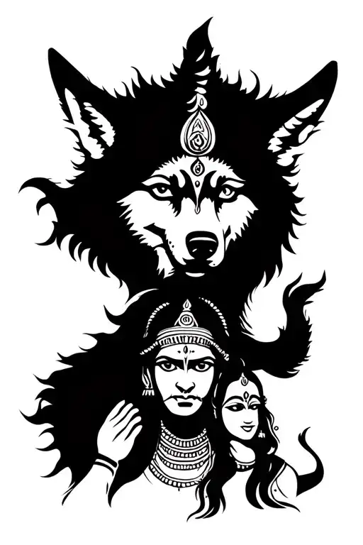 the wolf and lord hanuman ji with shiva rudra and wanderlust tattoo design idea