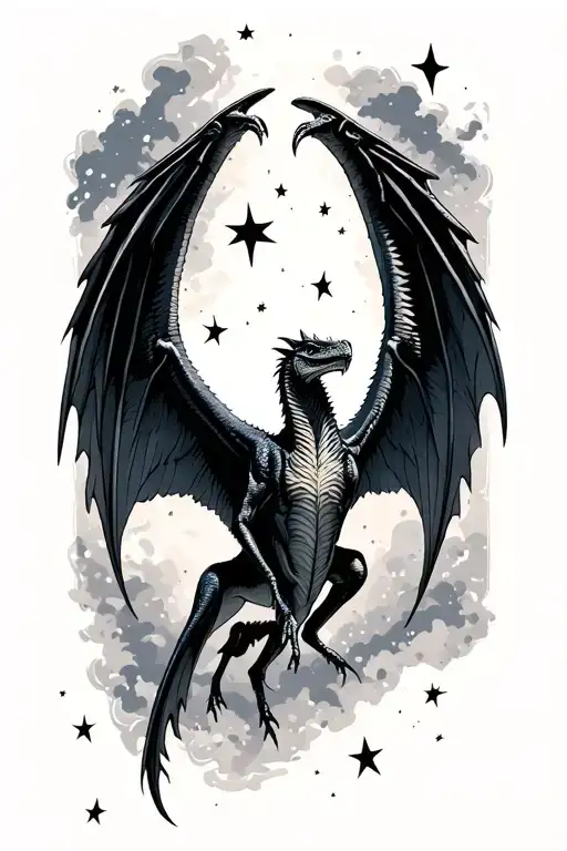 pterodactyl dinosaur wings extended toward stars tattoo design idea