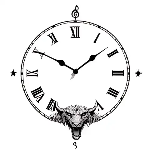 timeless clock musical harmony and beauty  ageless music notes beasts majestic  tattoo design idea