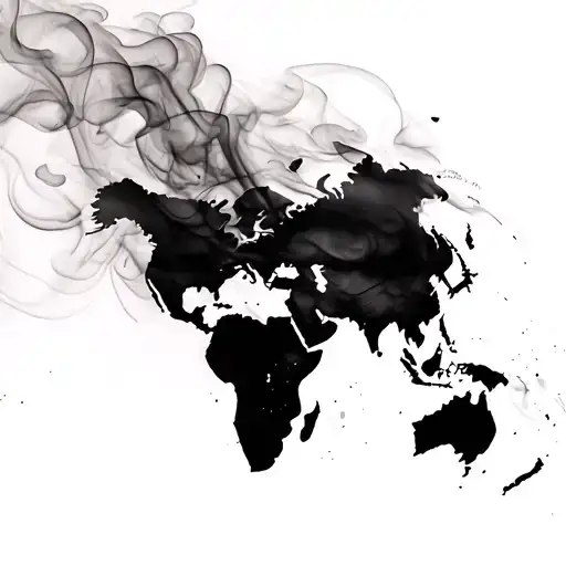 Create a world map with a horizontal smoke effect tattoo design idea