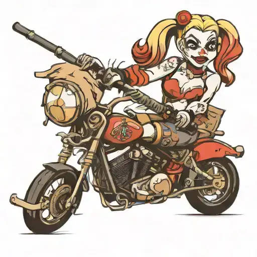 Harley Quinn on motorcycle holding baseball bat tattoo design idea