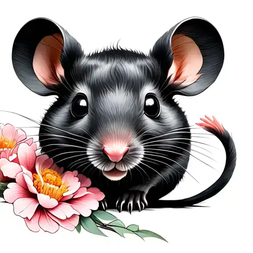 Chinese year of the rat in flowers tattoo design idea