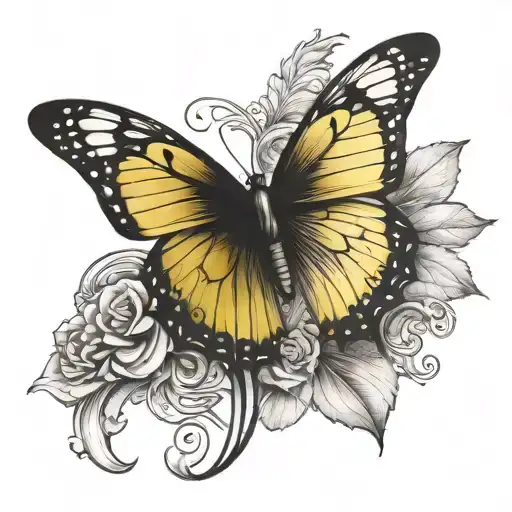 yellow butterfly perched on cross tattoo tattoo design idea