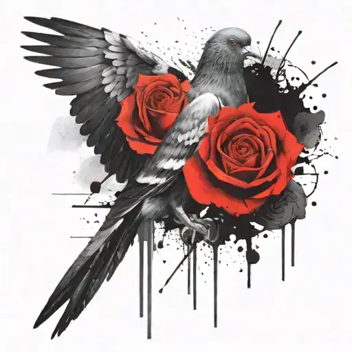 pigeon in the afterlife with rose  tattoo design idea