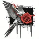 pigeon in the afterlife with rose  tattoo design idea