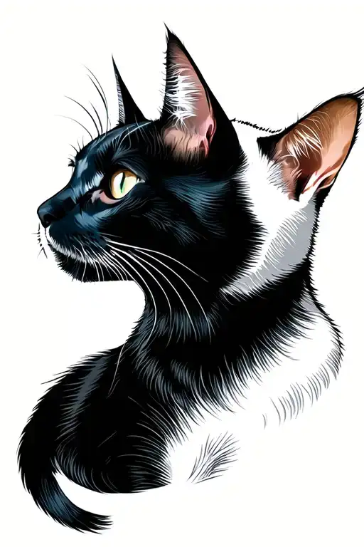 1 ginger and white cat and one black cat faces tattoo design idea