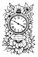 time piece memorial tattoo Mom 07/23/44 Dad 09/15/39 tattoo design idea