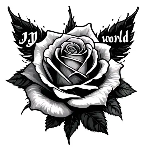 darker shade rose with the words JJ world under  tattoo design idea