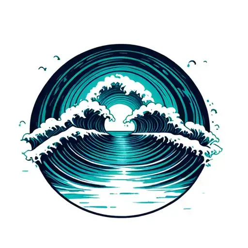 horizon line over vast ocean, waves fading into concentric circles, representing depth and infinite trust tattoo design idea