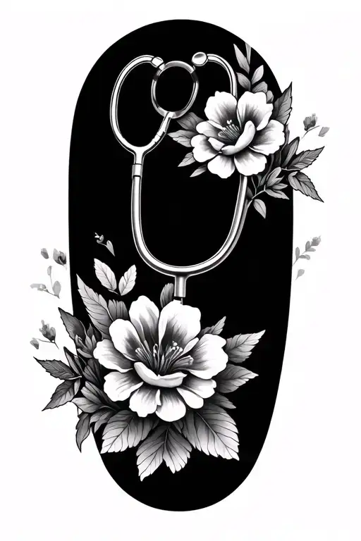 stethoscope and flowers surrounding tattoo design idea