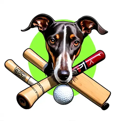 greyhound, golf and english cricket bat and ball tattoo design idea