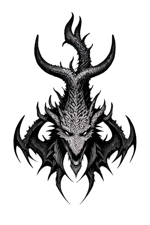 demon with horns bahamut head tattoo design idea