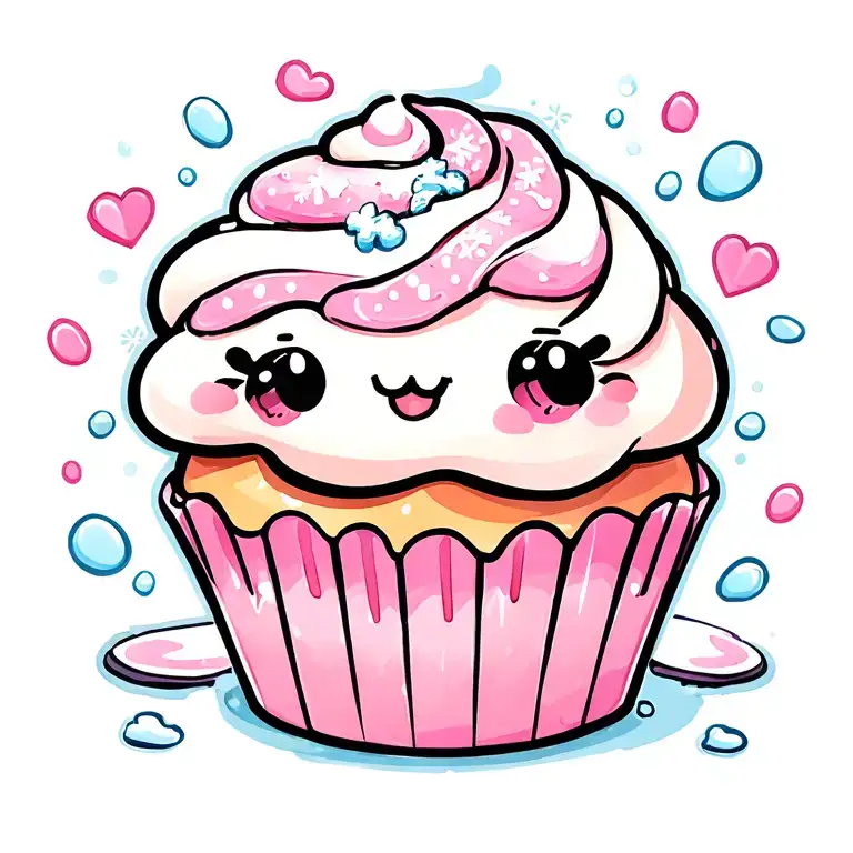tattoo like a cute cartoon  who eat cupcake and some snow fall tattoo design idea