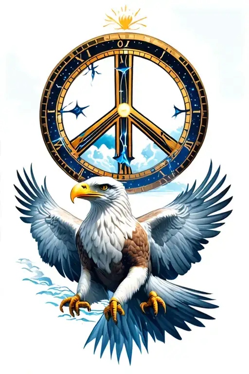 peace and lightining storm and time and nature with eagle tattoo design idea