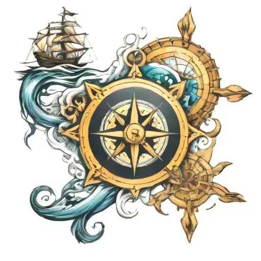 ocean compass with RIP DAD  tattoo design idea