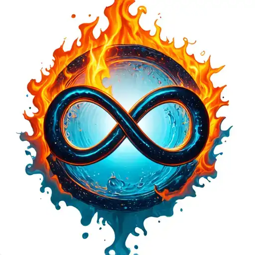 infinity sign in a circle surrounding with fire and water tattoo design idea