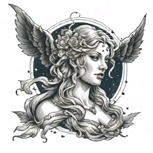 Goddess Astraea, Constellation Virgo tattoo design idea