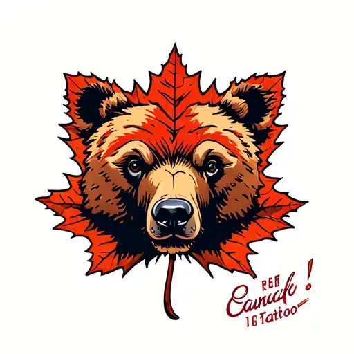 bear, canadian maple leaf, cancer symbol tattoo design idea