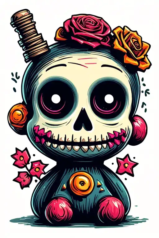 button voodoo doll with realism texture tattoo design idea