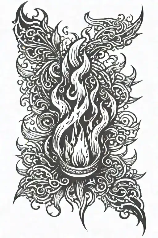 prison style flame background black tattoo design idea