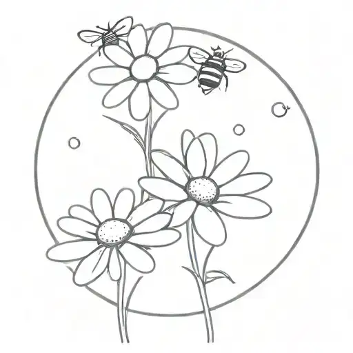 daisy and bee tattoo design idea