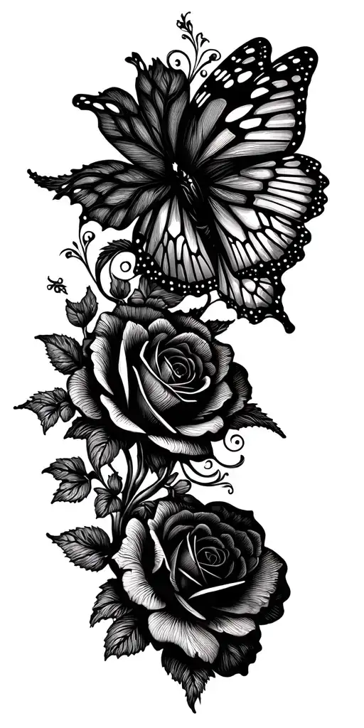 butterfly,hibiscus, rose tattoo design idea