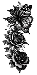 butterfly,hibiscus, rose tattoo design idea