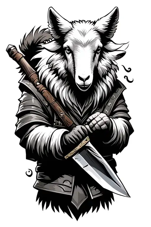assassin Sheep in wolf clothing  with knife in both hands tattoo design idea