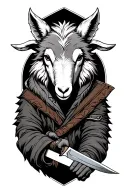 assassin Sheep in wolf clothing  with knife in both hands tattoo design idea