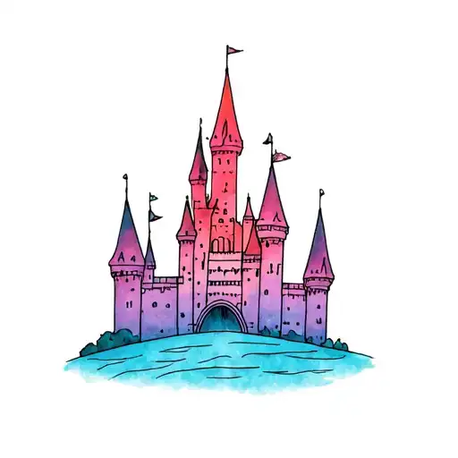 tiny disney castle tattoo with a little bit of color tattoo design idea