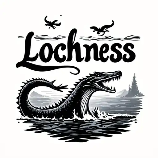 "Lochness" the word 'lochness' but the word 'loch' looks like the lochness monster and then the word 'ness' is just in cursive tattoo design idea