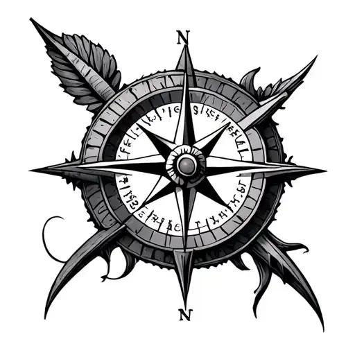 compass and rose goth tattoo design idea