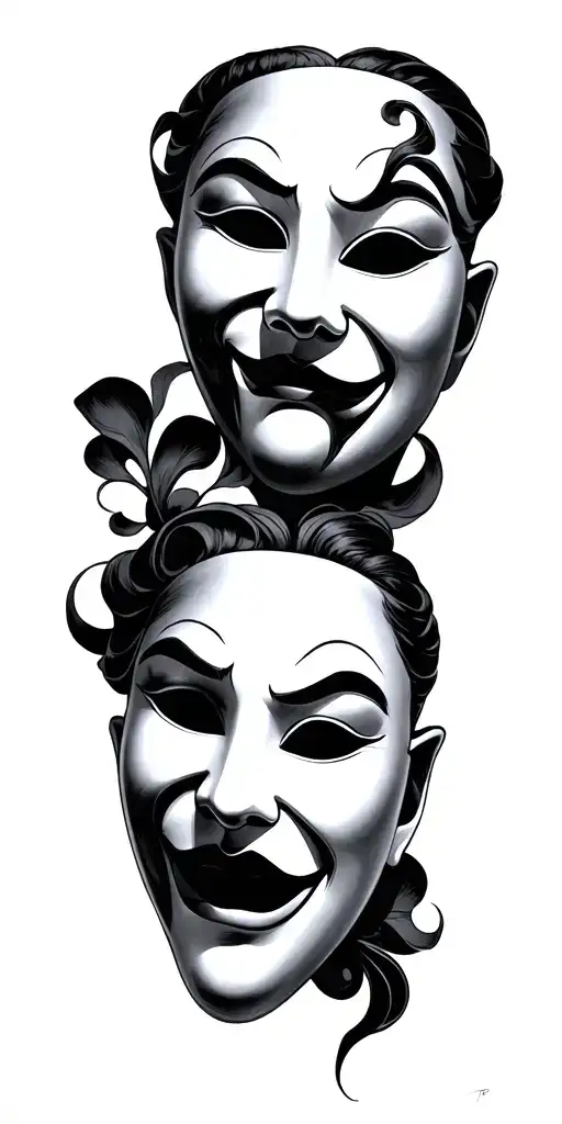 Opera masks happy and sad face tattoo design idea