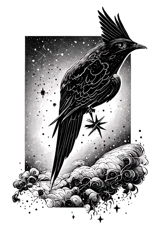 "Minimalist black ink tattoo design of the Aquila constellation. Crisp single linework connecting precise dots representing the stars. The star Altair is slightly larger and bolder to be the focal point. The design is elegant, clean, and isolated on a pure white background. Tattoo flash style." tattoo design idea